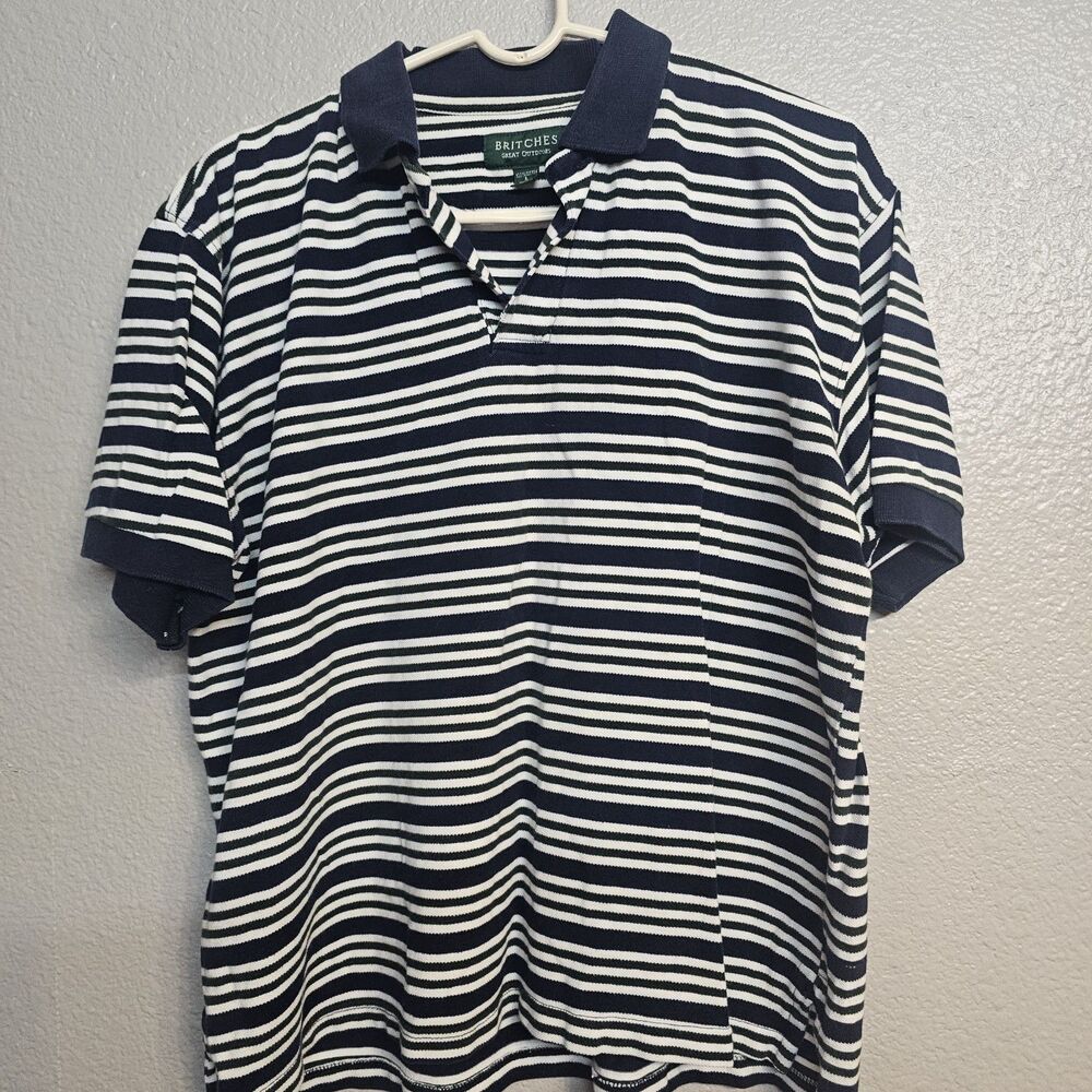 Britches Great Outdoors Striped Polo Shirt Men’s Large Blue Green White S376